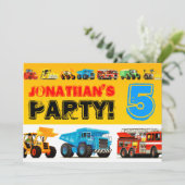 Invitation Boys 5e anniversaire Big Construction Truck Party (Debout devant)