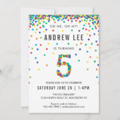 Invitation Boys 5e fête d'anniversaire, Confetti couleur prim (Devant)