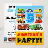 Invitation Boy's 5th Birthday Construction Truck Party (Devant / Derrière)