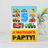 Invitation Boy's 5th Birthday Construction Truck Party (Debout devant)