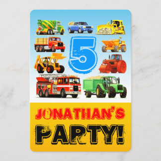 Invitation Boy's 5th Birthday Construction Truck Party