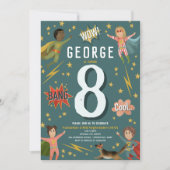 Invitation Boys Action moderne Superhero Anniversaire de enfa (Devant)