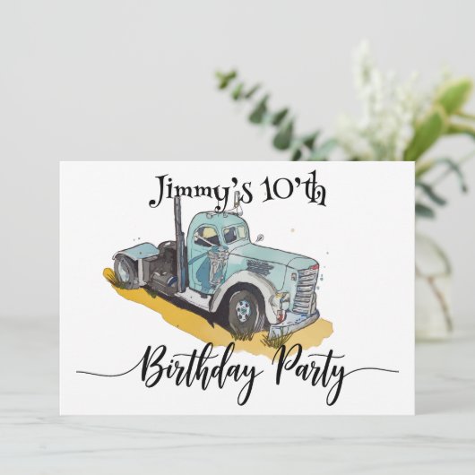 Invitation Boys Anniversaire Party Blue Semi Truck (Debout devant)