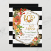 Invitation Boys Antler Baby shower (Devant / Derrière)