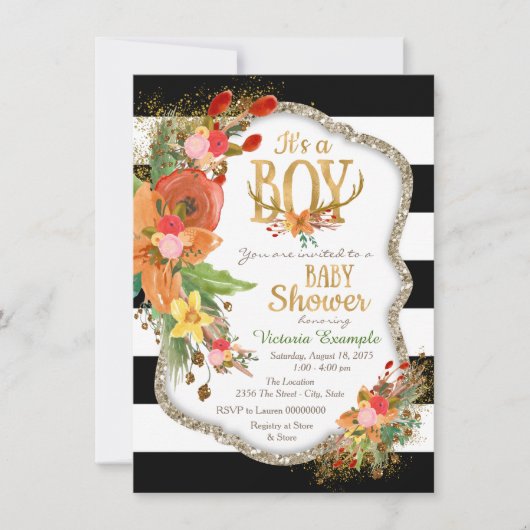 Invitation Boys Antler Baby shower (Devant)