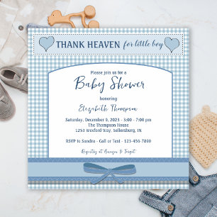 Invitation Boys Baby shower En vichy bleu