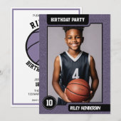 Invitation Boys Basketball Photo Anniversaire (Devant / Derrière)