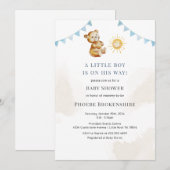 Invitation Boys Bear et Sunshine Baby shower d'aquarelle (Devant / Derrière)