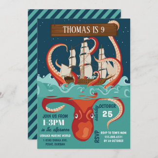 Invitation Boys Birthday Party Kraken