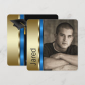 Invitation Boys Blue and Gold Photo Graduation Annonces (Devant / Derrière)