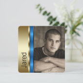 Invitation Boys Blue and Gold Photo Graduation Annonces (Debout devant)