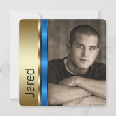 Invitation Boys Blue and Gold Photo Graduation Annonces (Devant)