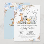 Invitation Boys Blue Boho Floral Baby shower Safari (Devant / Derrière)