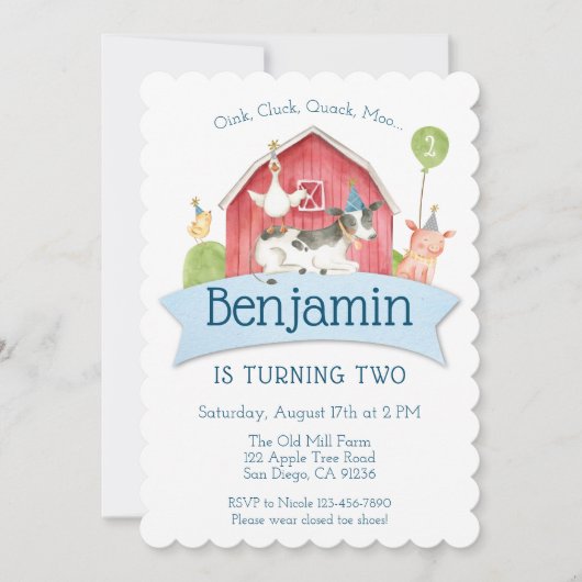 Invitation Boys Blue Check Farm fête d'anniversaire (Devant)