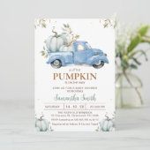 Invitation Boys Blue Citrouille Camion Baby shower Foliage (Debout devant)