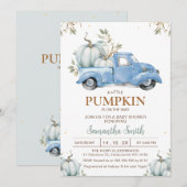 Invitation Boys Blue Citrouille Camion Baby shower Foliage (Devant / Derrière)