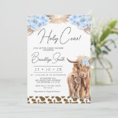 Invitation Boys Blue Floral Highland Baby shower de vache (Debout devant)