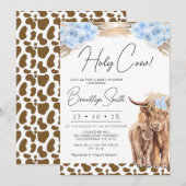 Invitation Boys Blue Floral Highland Baby shower de vache (Devant / Derrière)