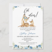 Invitation Boys Blue Floral Oh Deer Baby shower (Devant)