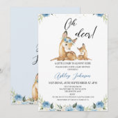 Invitation Boys Blue Floral Oh Deer Baby shower (Devant / Derrière)