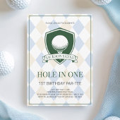 Invitation Boys Blue Golf Hole in One 1st Birthday Party