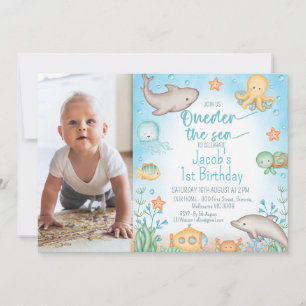 Invitation Boys Blue Photo près de la mer 1er anniversaire