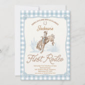 Invitation Boys Blue Plaid Cowboy Premier Rodéo 1er Anniversa (Devant)