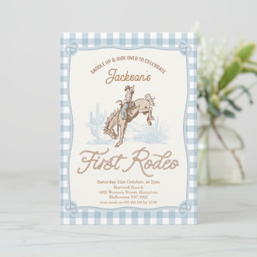 Invitation Boys Blue Plaid Cowboy Premier Rodéo 1er Anniversa (Debout devant)