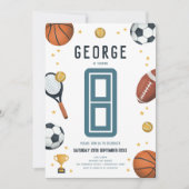 Invitation Boys Blue Sports Enfants 8e anniversaire (Devant)