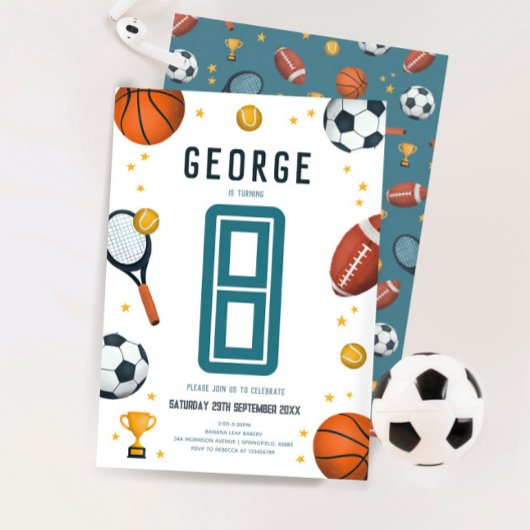 Invitation Boys Blue Sports Enfants 8e anniversaire