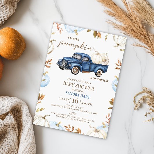 Invitation Boys Blue White Automne Citrouille Baby shower de 