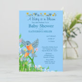 Invitation Boys Bluebirds Baby shower Fleur sauvage (Debout devant)