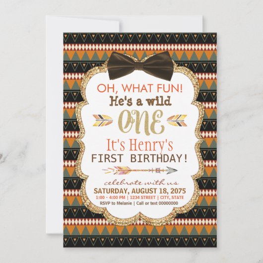 Invitation Boys Boho Tribal First Birthday Party (Devant)
