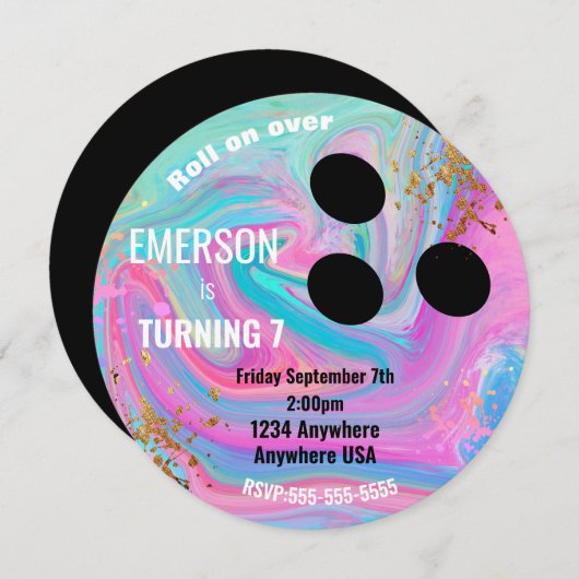 Invitation Boys BOWLING BALL, bowling, fête d'anniversaire Ll (Devant / Derrière)