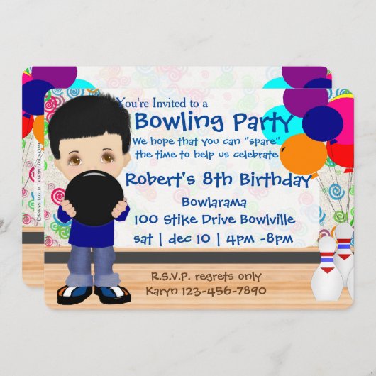Invitation Boys Bowling Party (Devant / Derrière)