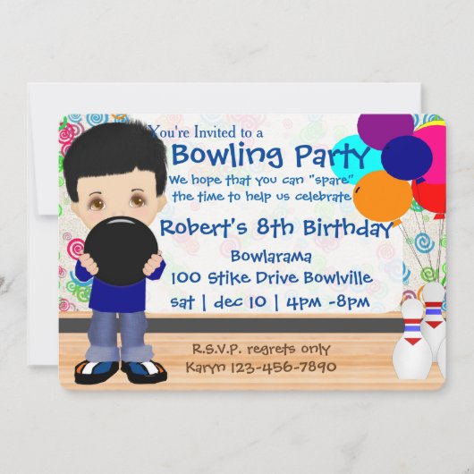 Invitation Boys Bowling Party (Devant)