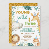 Invitation Boys Brown Cheetah Print Young Wild Three Birthday (Devant / Derrière)