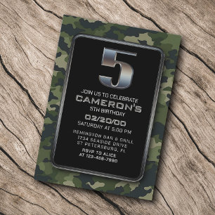 Invitation Boys Camo Hunter Army 5e anniversaire