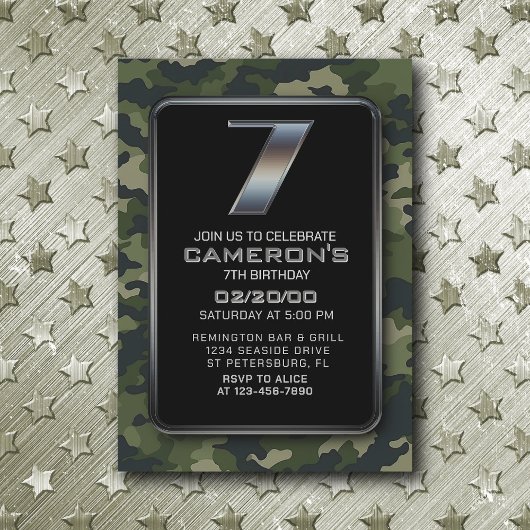 Invitation Boys Camo Hunter Army 7e anniversaire