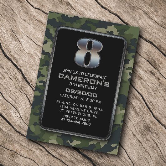Invitation Boys Camo Hunter Army 8e anniversaire