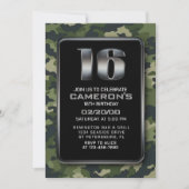 Invitation Boys Camo Hunting Army 16e anniversaire (Devant)