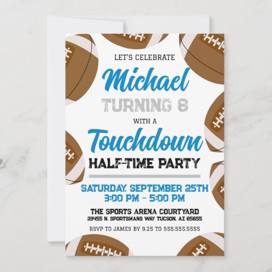 Invitation Boys Carolina Blue Football fête d'anniversaire (Devant)