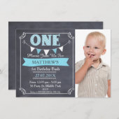 Invitation Boys Chalkboard Bunting 1er anniversaire Invitatio (Devant / Derrière)