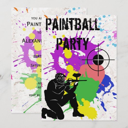 Invitation Boys Colorful Paintball 10e anniversaire (Devant / Derrière)