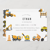 Invitation Boys Construction Birthday Party Theme (Devant / Derrière)