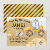 Invitation Boys Construction Excavateur 1er anniversaire  (Devant / Derrière)