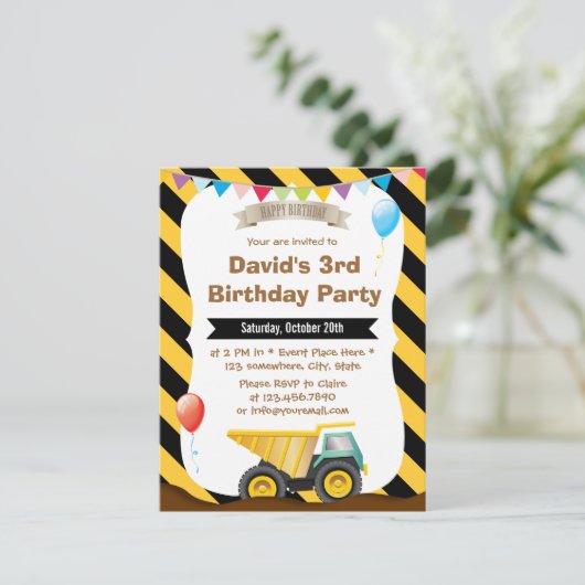 Invitation Boys Construction fête d'anniversaire (Debout devant)