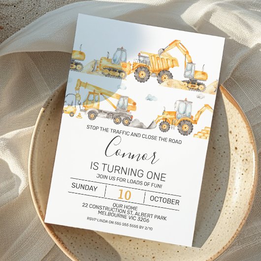 Invitation Boys Construction Véhicules Anniversaire Invitatio