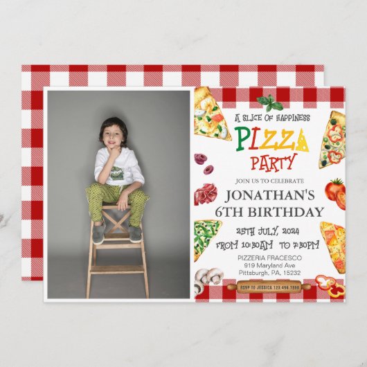 Invitation Boys Cool Cute Pizza fête d'anniversaire (Devant / Derrière)
