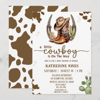Invitation Boys Cowboy Vache Baby shower d'impression